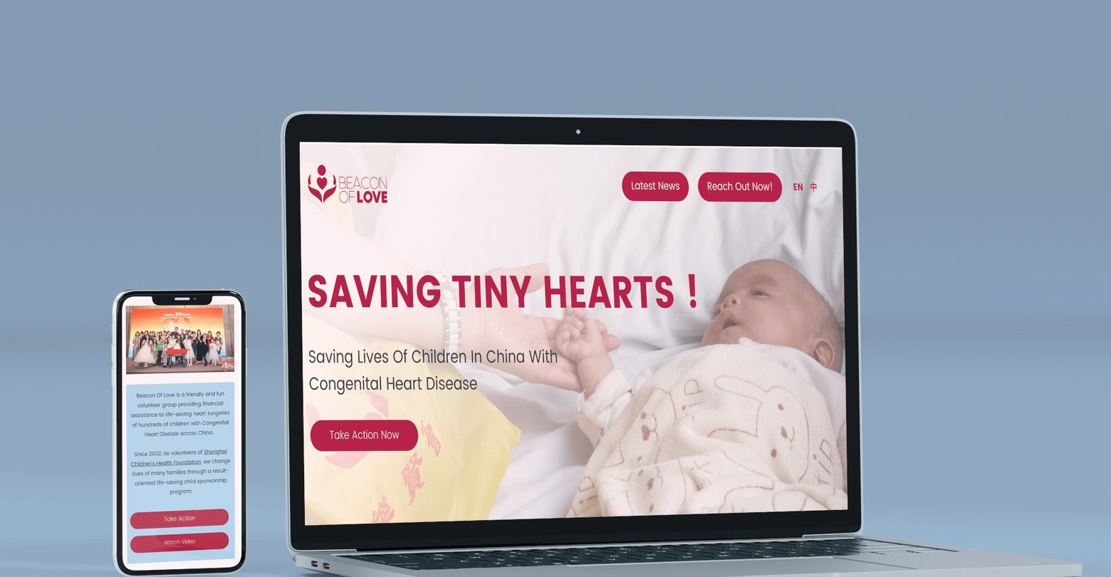 Beacon of Love website shown on a laptop and phone