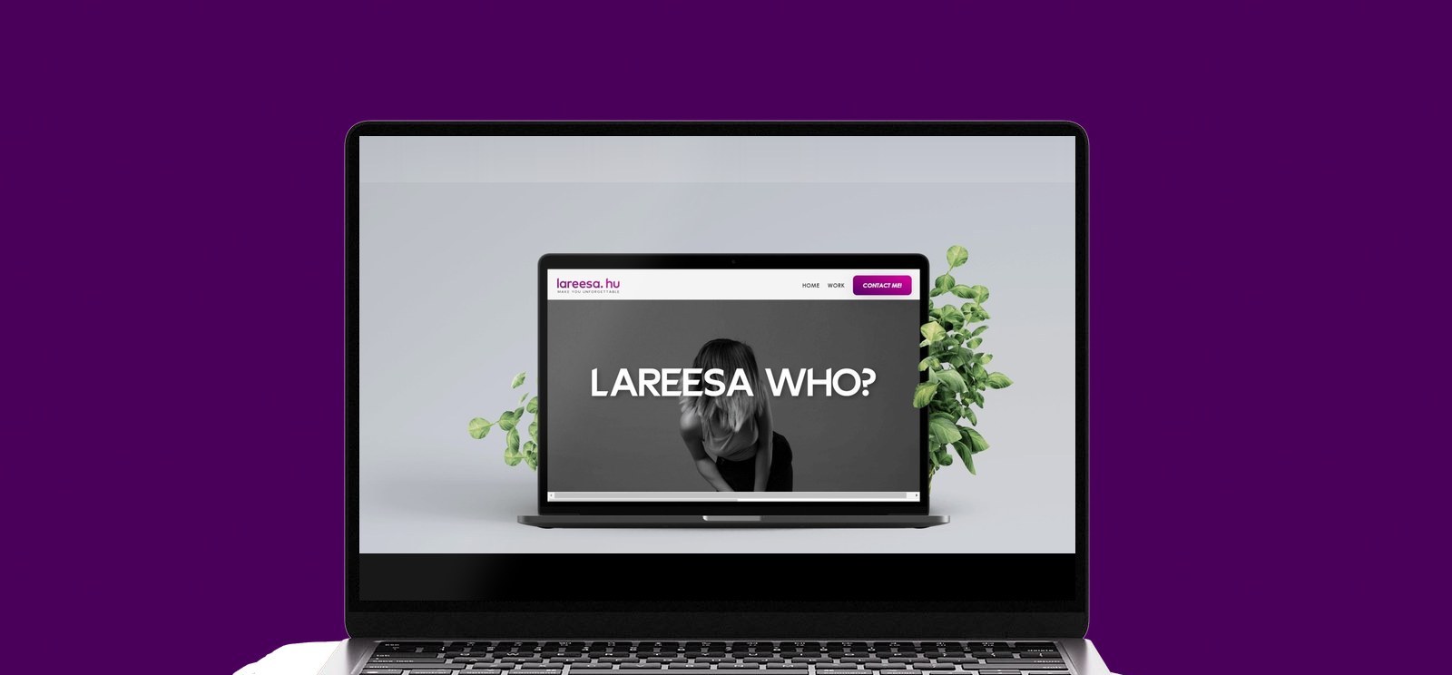 lareesa.hu personal site shown on a laptop