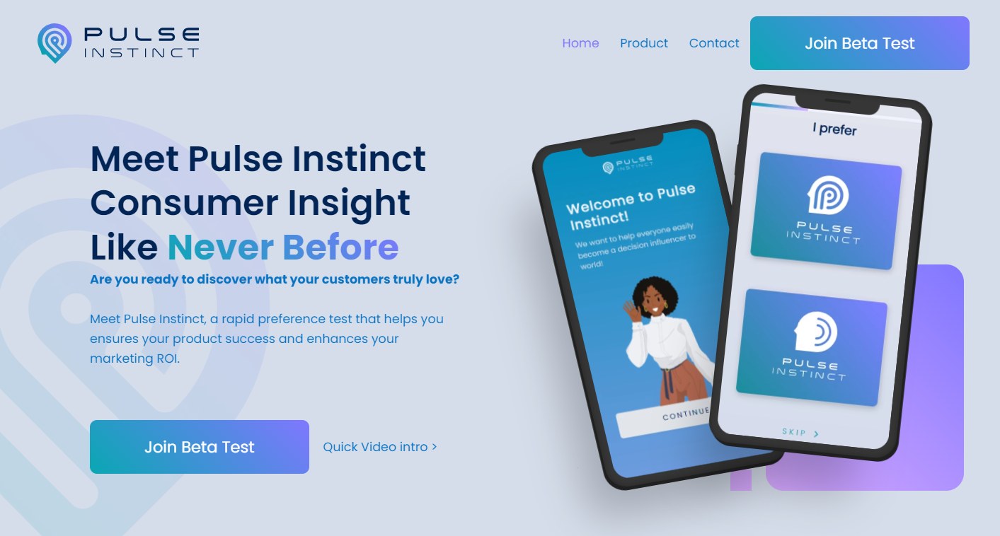 Pulse Instinct preference-testing landing page